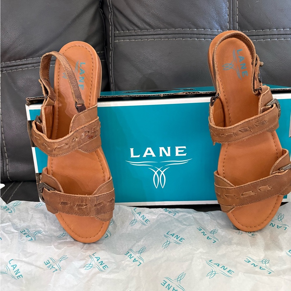Lane Boot Co•Sz 9.5•Leather Whisperweave Sandals•Desert Clay🤎NWOB - Picture 4 of 5